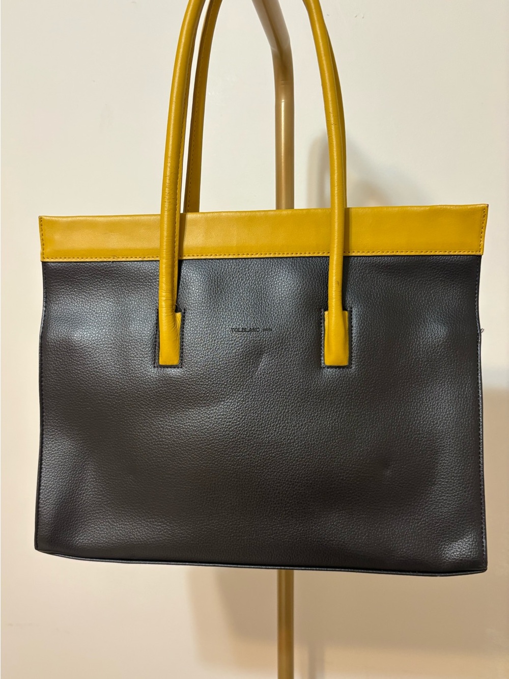 Two-Tone Dark Brown and Mustard Yellow Tote